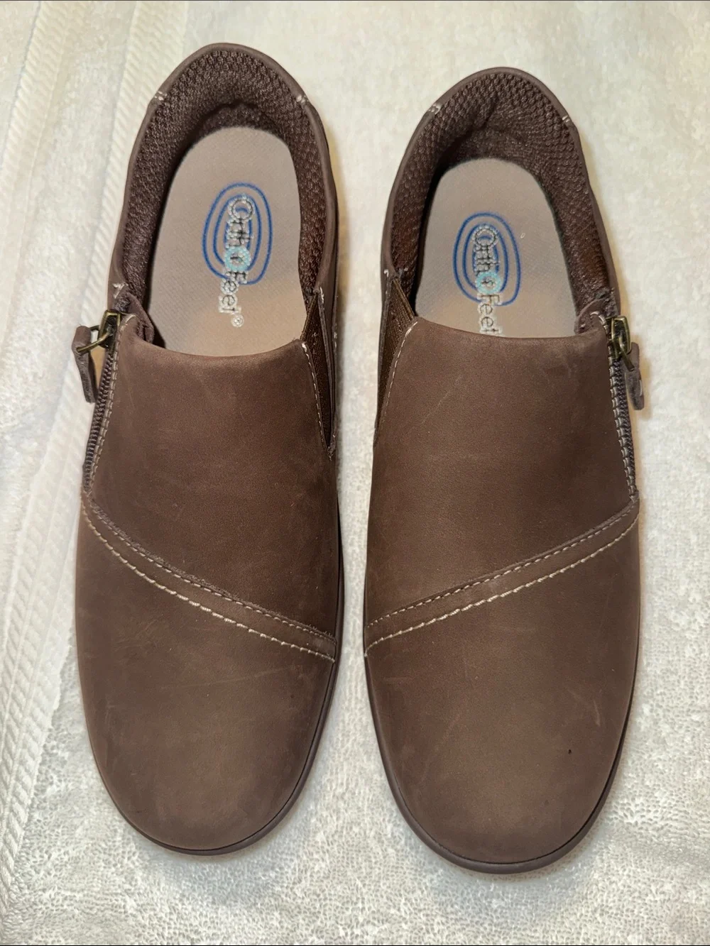 Women's Brown Slip-On Loafers with Side Buckle Accent